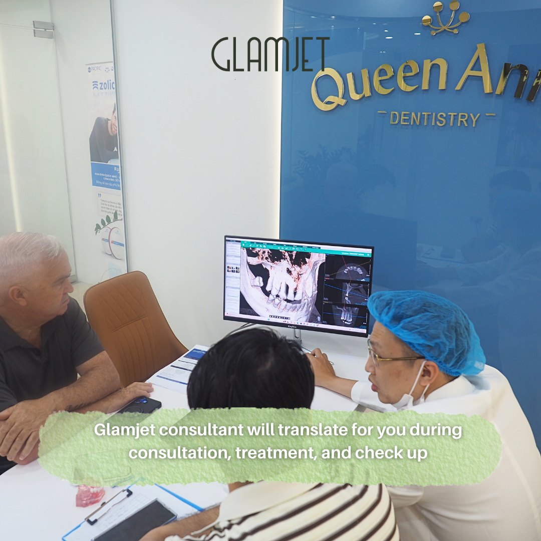Dental consultation at Queen An Dentistry for an Australian men and a translator arranged by glamjet.com.au. He has really bad teeth and wanted a full smile makeover. Glamjet.com.au is a medical tourism booking platform helping many Australians, New Zealand, Americans change their smiles with flexible payment plans and help with early release of super.