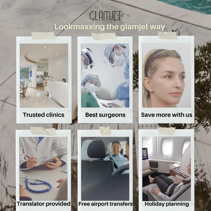 This image show different services that top rated Medical Tourism Conceirge Service, Glamjet, provide for international clients travelling to Seoul, South Korea for beauty, dental, medical, and plastic surgery treatments. Glamjet makes online booking process for treatments and procedures easy and seamless with translation service, free airport transfers, holiday planning, payment plans, and connections to the best surgeons and doctors and top rated clinics. Famous for face lift, rhinoplasty, blepharoplasty