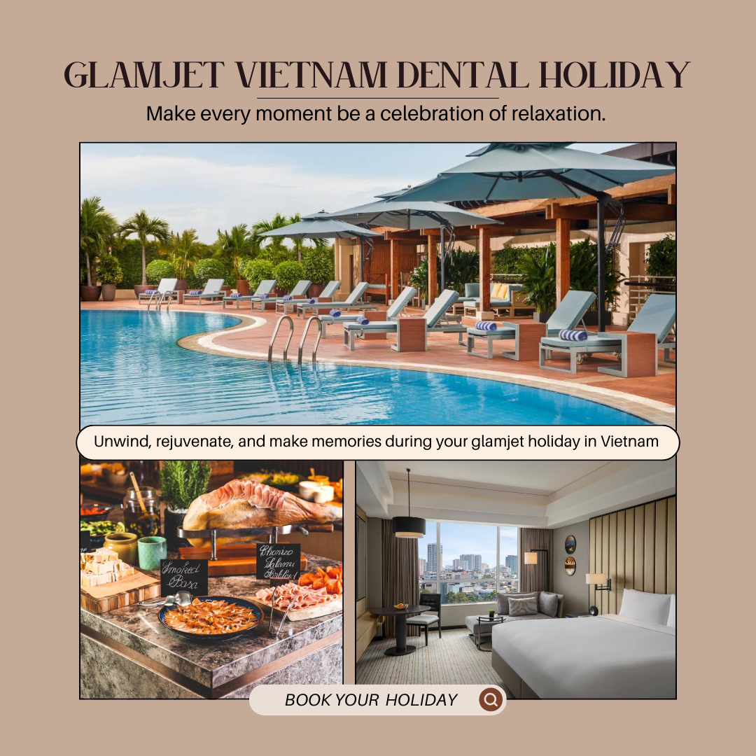 This image shows an hotel option for Vietnam Dental Holiday in Ho Chi Minh city with Glamjet. Glamjet makes coming to Vietnam for dental treatments become easy for many Australians, New Zealanders, Americans. Top rated dentists in Hanoi, Ho Chi Minh city, and Da Nang for porcelain crowns, ceramic veneers, dental implants, all-on-4 and all-on-6 implants, dentures, teeth whitening, teeth loss treatment, root canal treatments. 