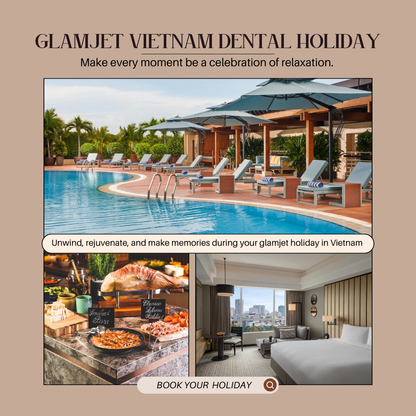 This image shows an hotel option for Vietnam Dental Holiday in Ho Chi Minh city with Glamjet. Glamjet makes coming to Vietnam for dental treatments become easy for many Australians, New Zealanders, Americans. Top rated dentists in Hanoi, Ho Chi Minh city, and Da Nang for porcelain crowns, ceramic veneers, dental implants, all-on-4 and all-on-6 implants, dentures, teeth whitening, teeth loss treatment, root canal treatments. 