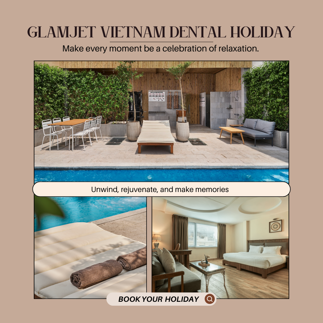 This image shows an hotel option for Vietnam Dental Holiday with Glamjet. Glamjet makes coming to Vietnam for dental treatments become easy for many Australians, New Zealanders, Americans. Top rated dentists in Hanoi, Ho Chi Minh city, and Da Nang for porcelain crowns, ceramic veneers, dental implants, all-on-4 and all-on-6 implants, dentures, teeth whitening, teeth loss treatment, root canal treatments. 